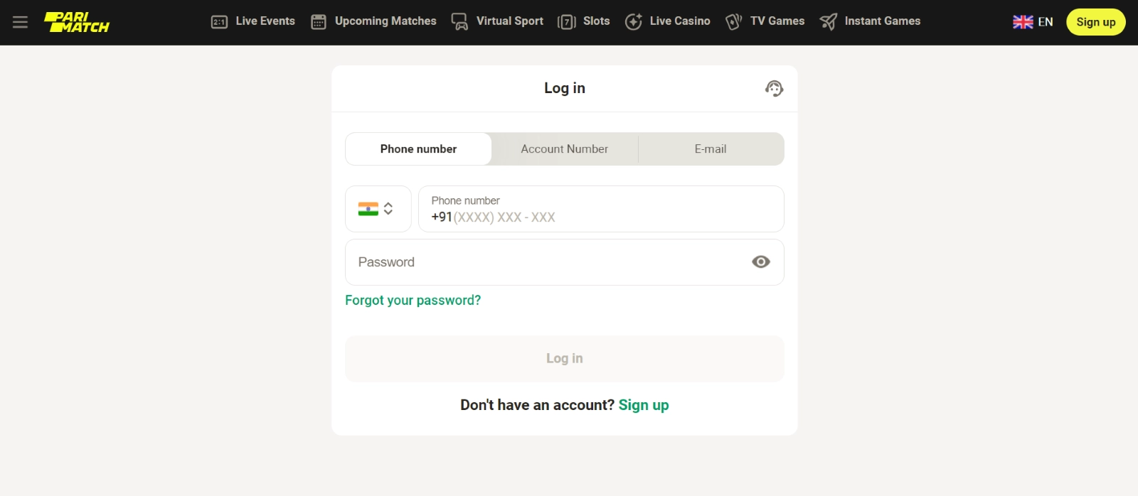 parimatch registration login